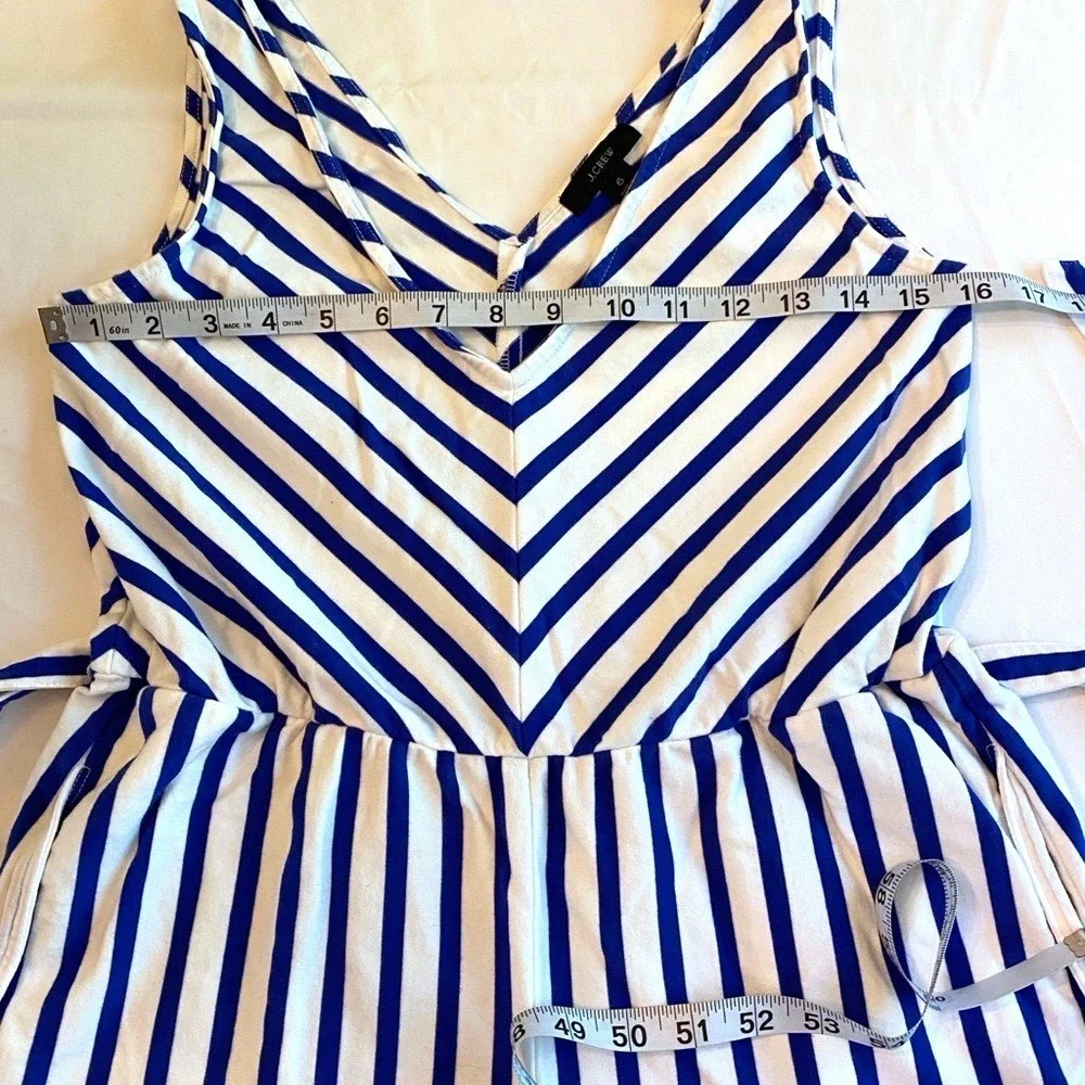 J.CREW Royal Blue/White Striped V-Neck Wide-Leg‎ V-Neck Cropped Jumpsuit SZ 6